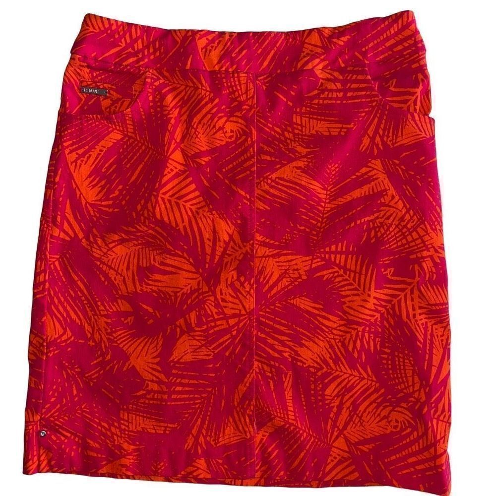 Renuar Women Pink Orange Tropical‎ Palm Leaf Skort Size 4 Pull On Activewear
